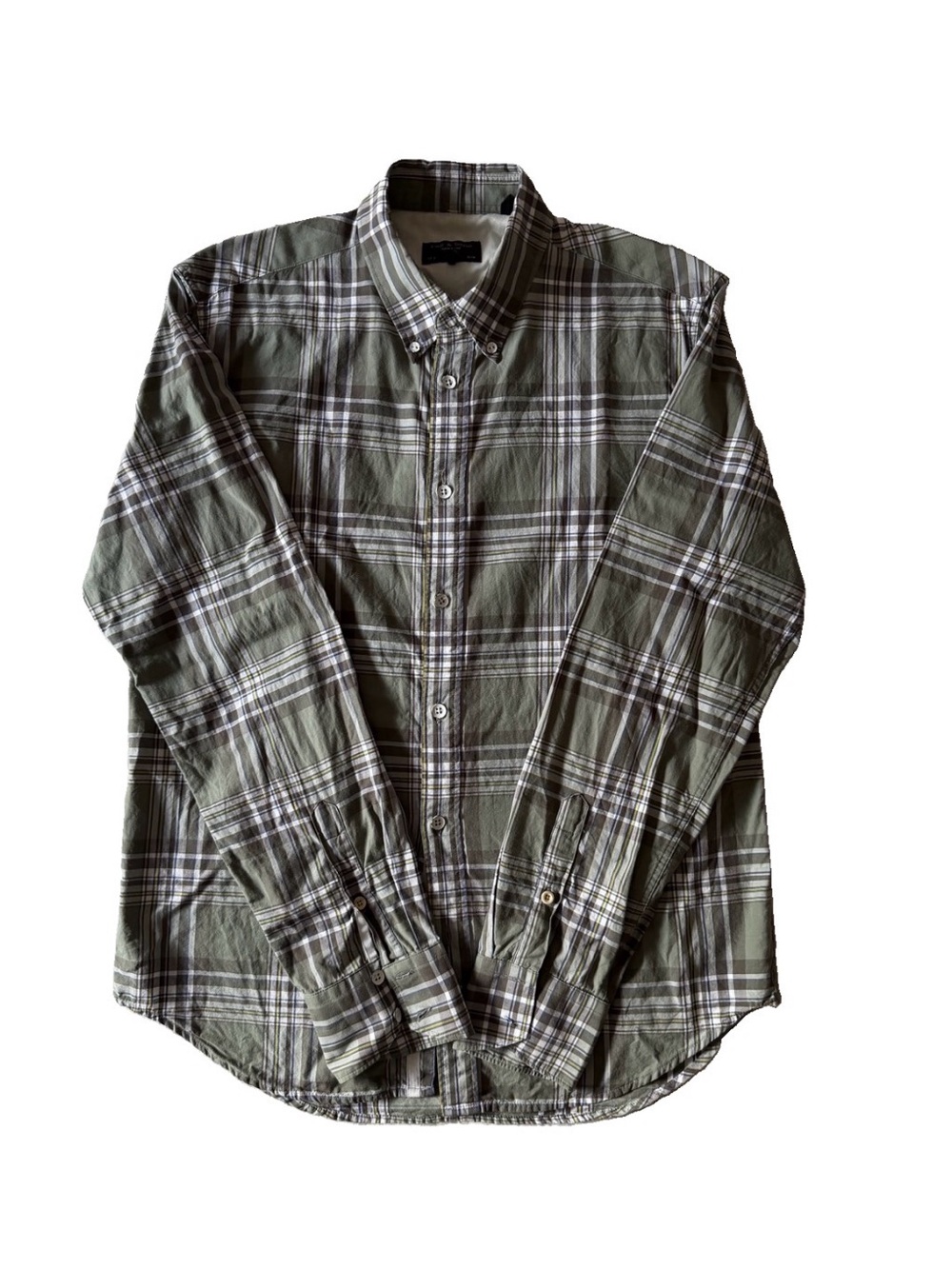 Rag & Bone Olive Green Plaid Button-Down Shirt in Medium